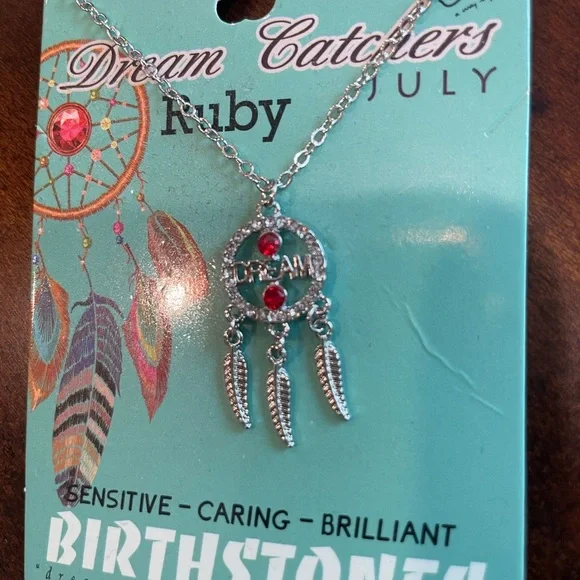 Silver Dream Catcher Necklace with Red Accents (July) - Picture 2 of 6